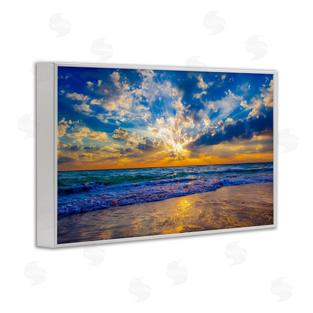 Eszra Tanner Golden Blue Sun Ray On Beach White Framed Giclee Wall Art