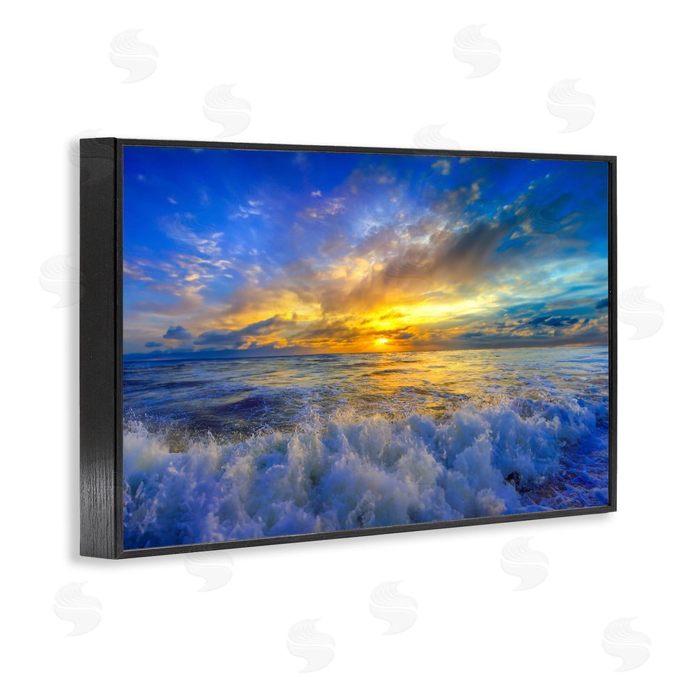 Eszra Tanner Golden Blue Sunset over Waves Black Framed Giclee Wall Art