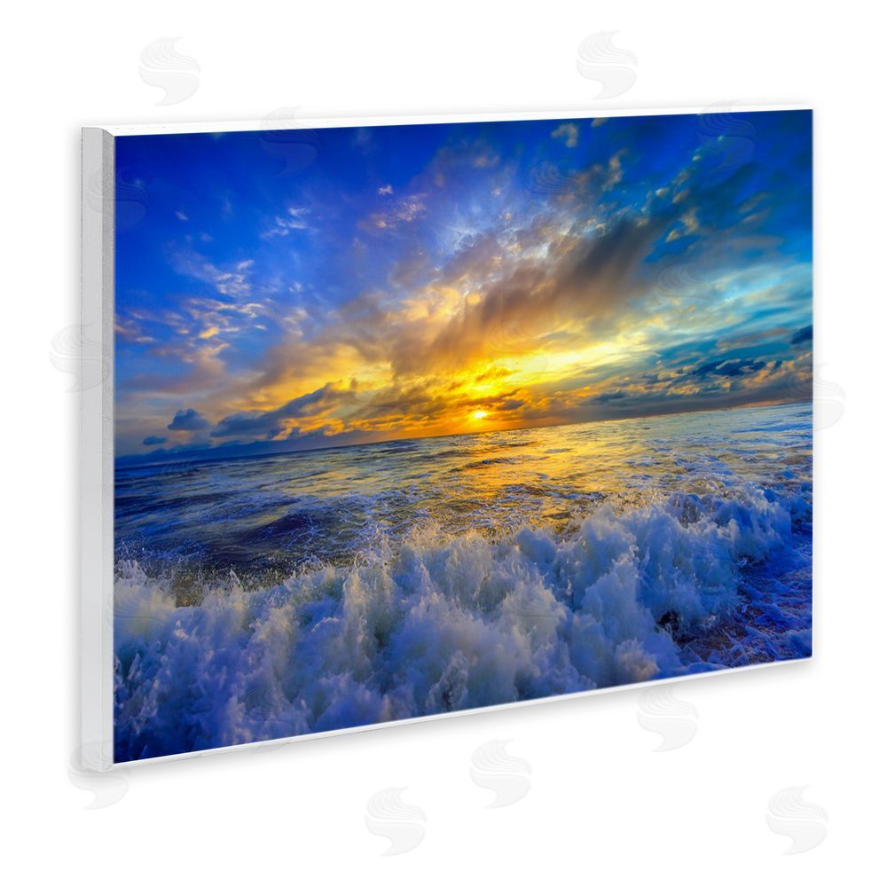Eszra Tanner Golden Blue Sunset over Waves Wall Plaque Home Decor Art Print