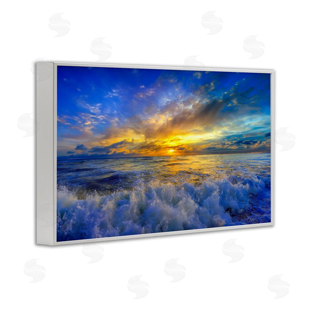 Eszra Tanner Golden Blue Sunset over Waves White Framed Giclee Wall Art