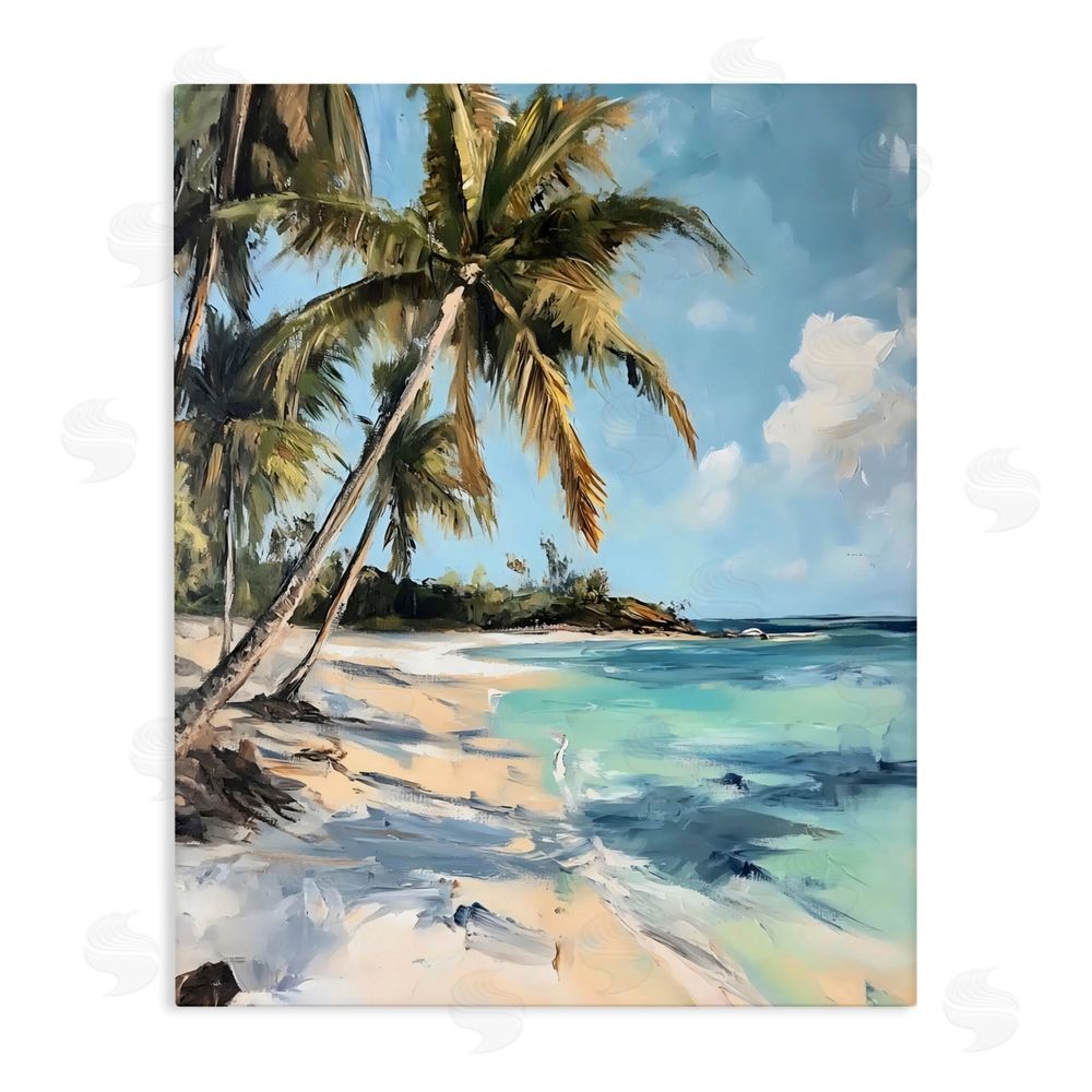 Franklyn Gregory Tropical Coastline Palm Frond Shadows Stretched Canvas Wall Art Print