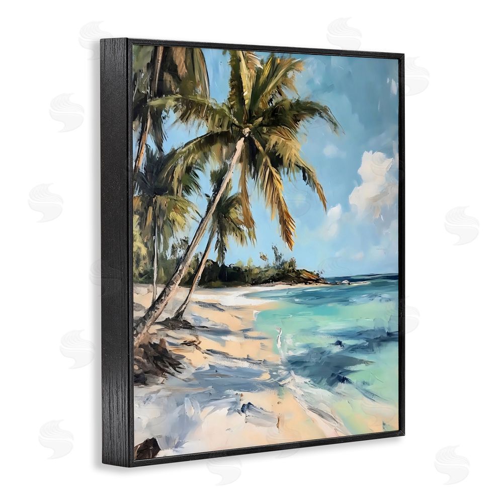 Franklyn Gregory Tropical Coastline Palm Frond Shadows Black Framed Giclee Wall Art Print