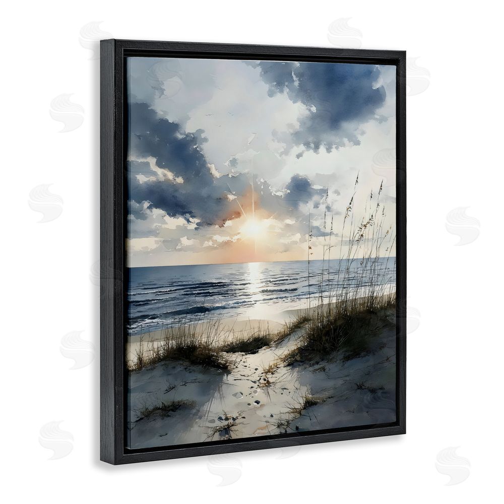 Franklyn Gregory Ocean Sunrise over Sandy Dunes Black Floating Framed Canvas Wall Art