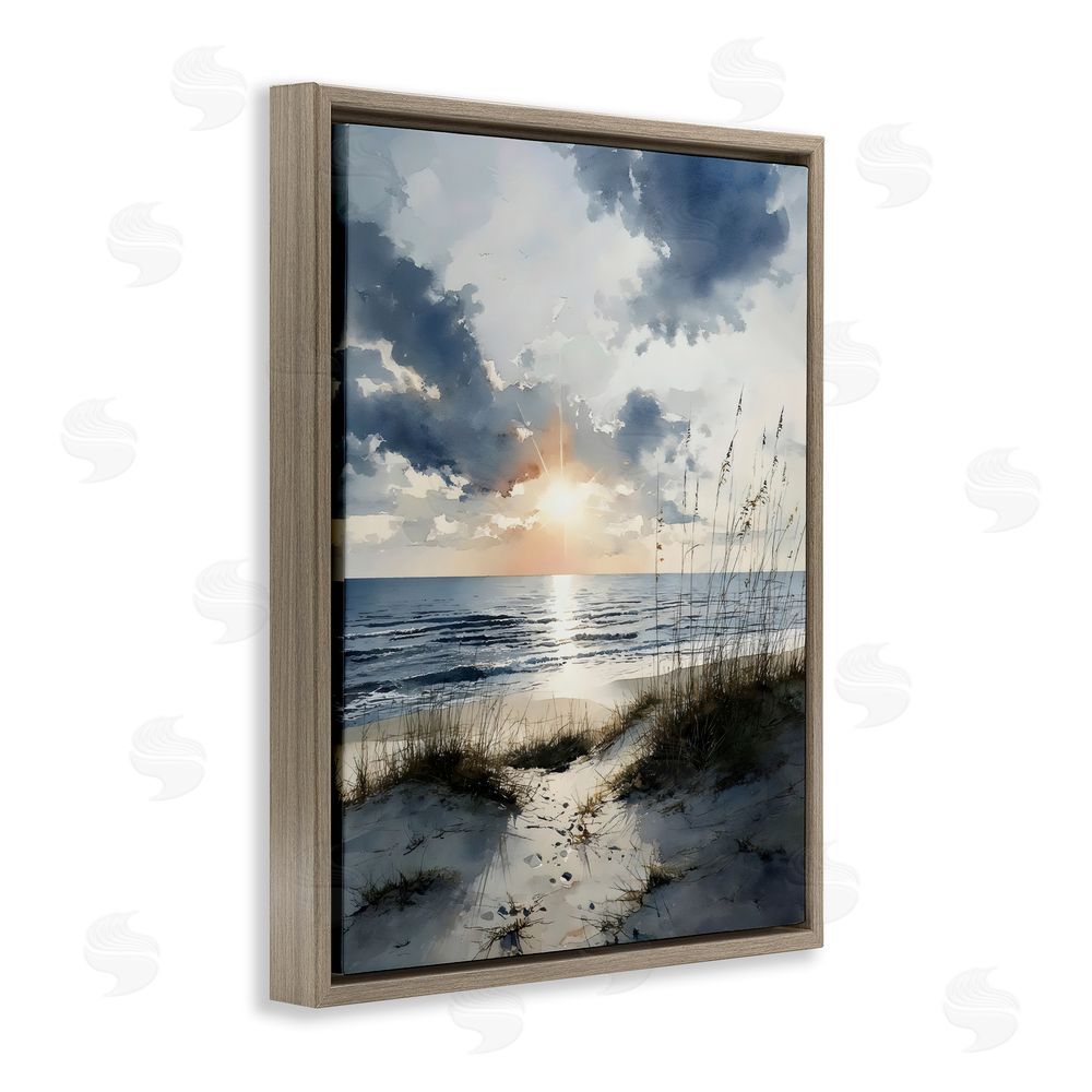 Franklyn Gregory Ocean Sunrise over Sandy Dunes Brown Floating Framed Canvas Wall Art