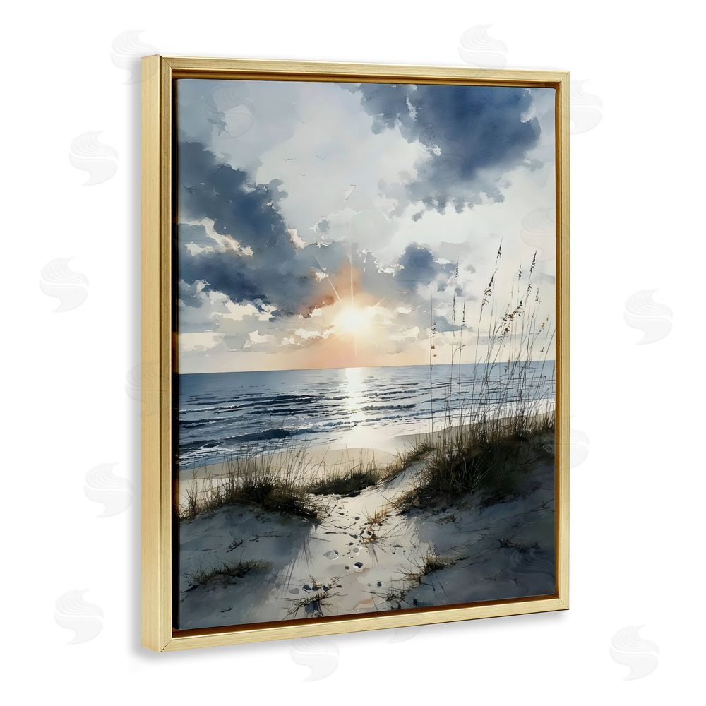Franklyn Gregory Ocean Sunrise over Sandy Dunes Gold Floating Framed Canvas Wall Art