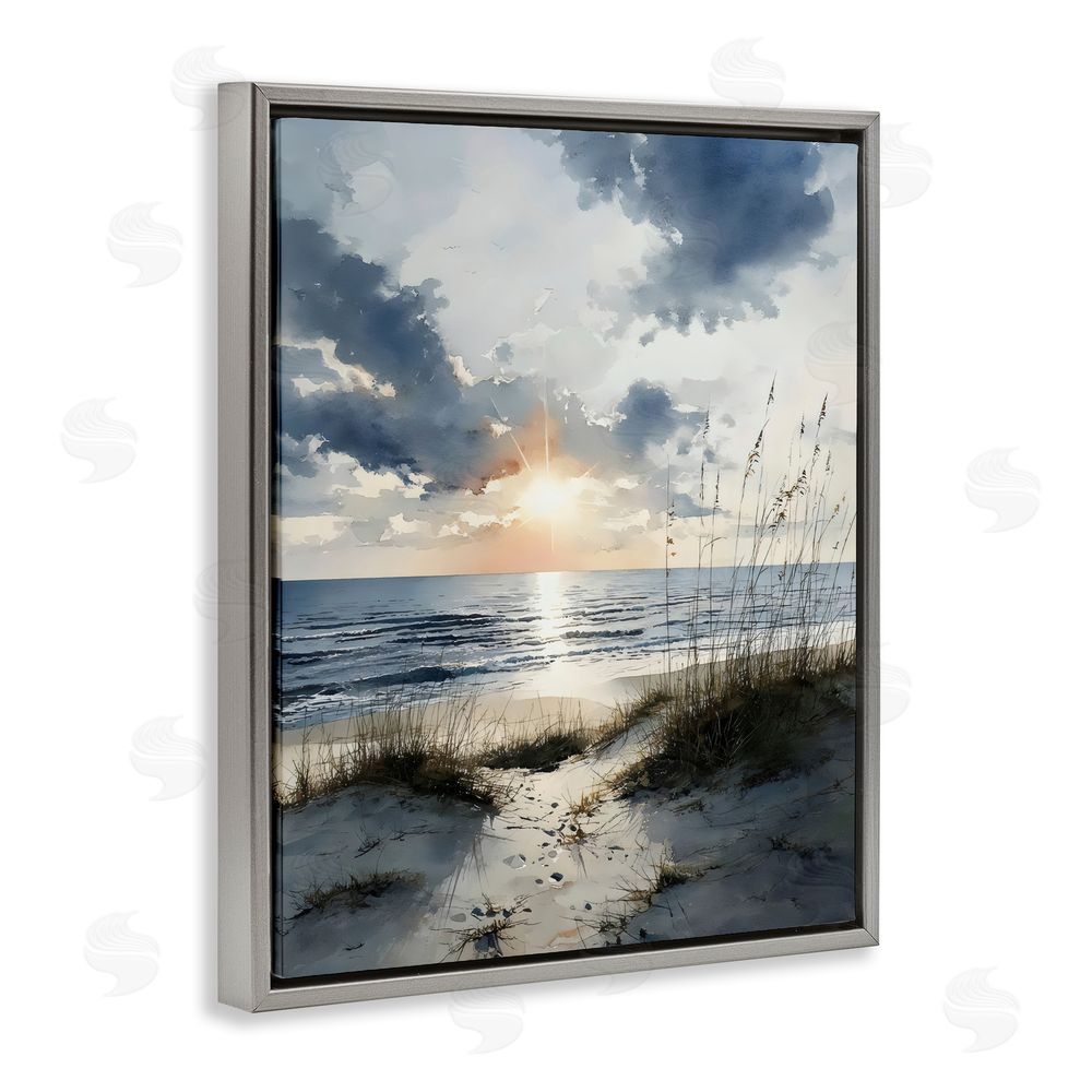 Franklyn Gregory Ocean Sunrise over Sandy Dunes Gray Floating Framed Canvas Wall Art