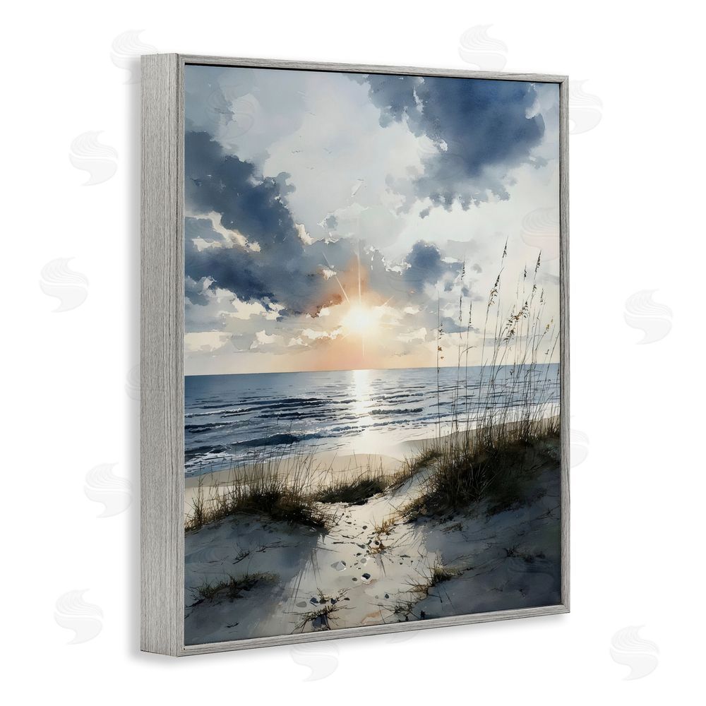 Franklyn Gregory Ocean Sunrise over Sandy Dunes Gray Framed Giclee Wall Art