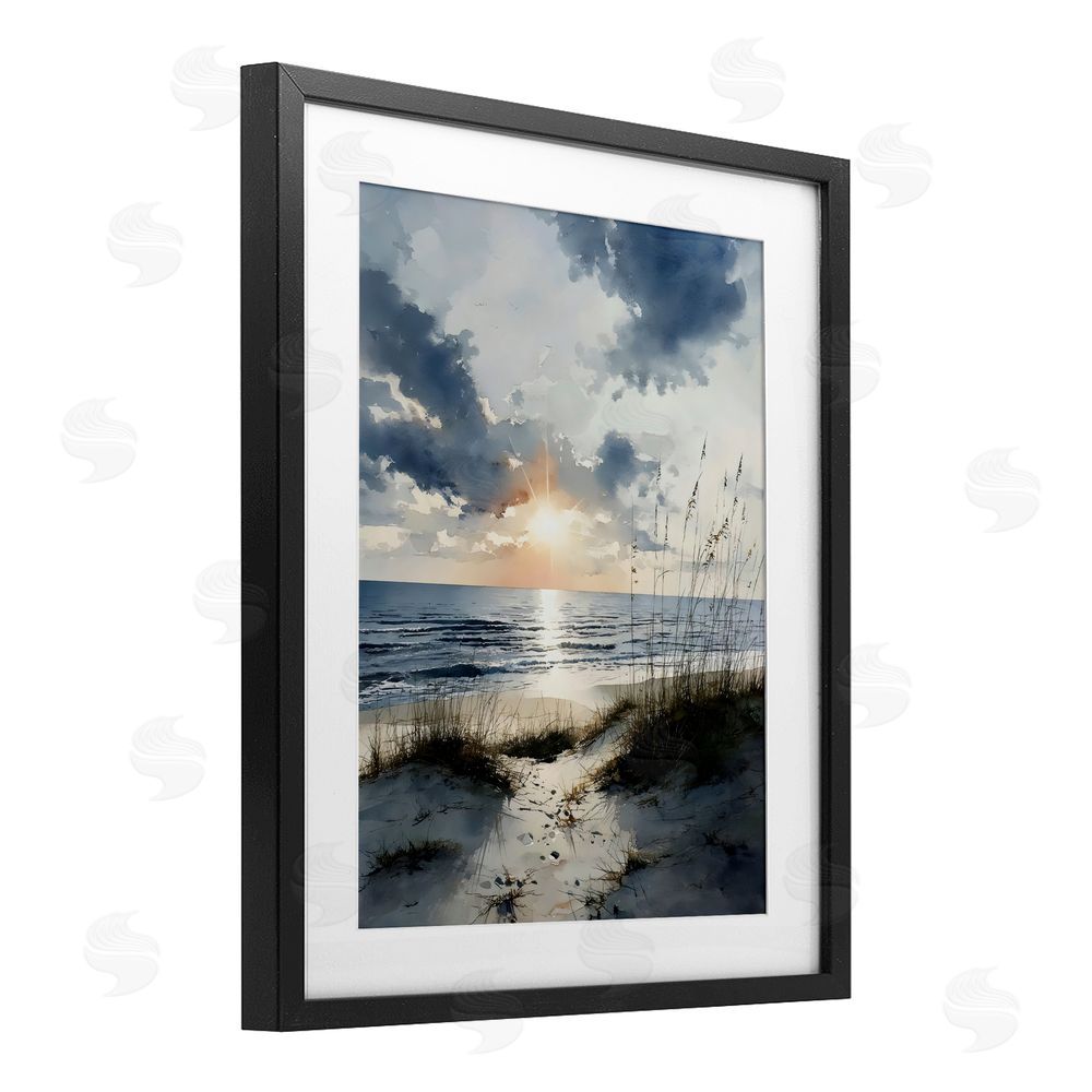 Franklyn Gregory Ocean Sunrise over Sandy Dunes Black Framed Print Under Glass Wall Art