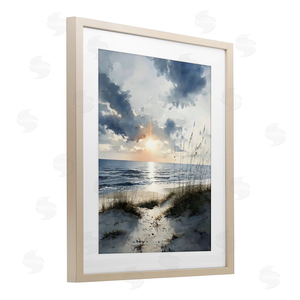 Franklyn Gregory Ocean Sunrise over Sandy Dunes Brown Framed Print Under Glass Wall Art