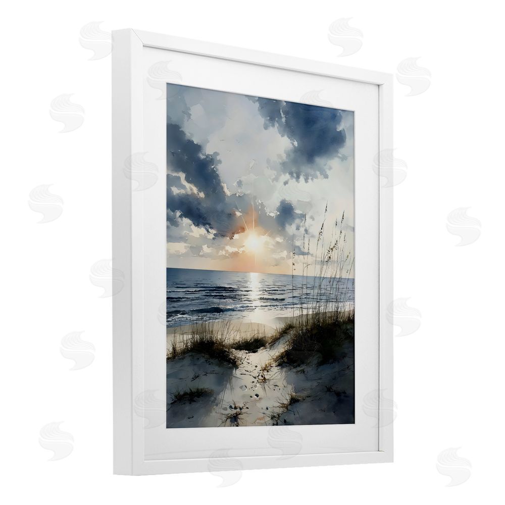 Franklyn Gregory Ocean Sunrise over Sandy Dunes White Framed Print Under Glass Wall Art
