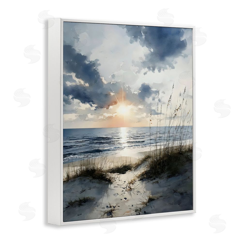 Franklyn Gregory Ocean Sunrise over Sandy Dunes White Framed Giclee Wall Art