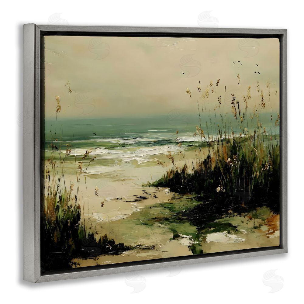 Franklyn Gregory Sea Oats on the Beach Gray Floating Framed Canvas Wall Art Print