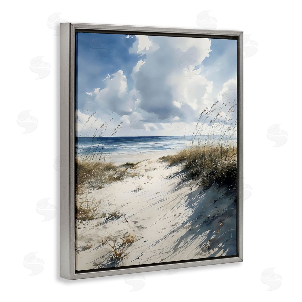 Franklyn Gregory Dune Beach at Midday Gray Floating Frame Canvas Wall Art Print