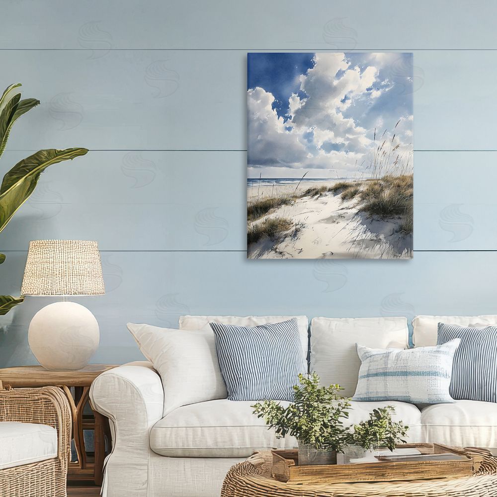 Franklyn Gregory Midday Sunny Beach Dunes Stretched Canvas Wall Art in Room