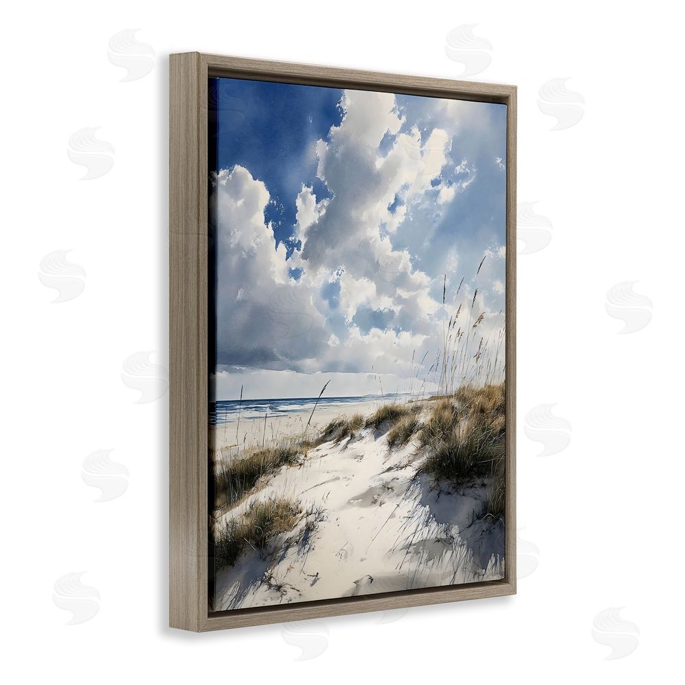 Franklyn Gregory Midday Sunny Beach Dunes Brown Floating Framed Canvas Wall Art