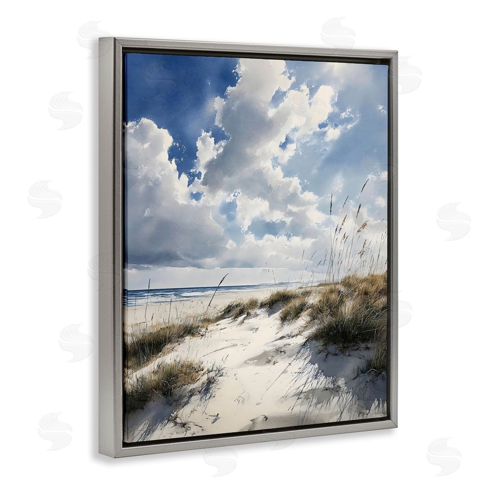 Franklyn Gregory Midday Sunny Beach Dunes Gray Floating Framed Canvas Wall Art