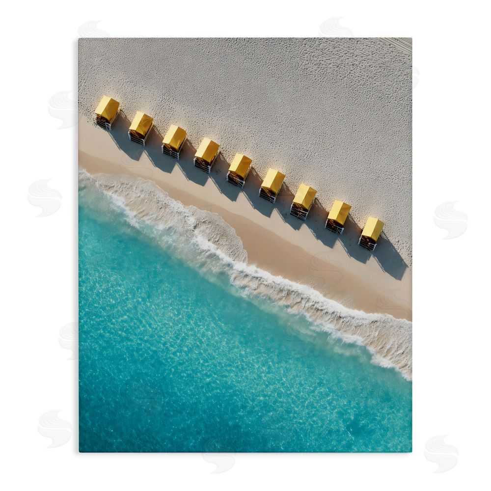 Franklyn Gregory Yellow Cabanas Along Shore Stretched Canvas Wall Art Print