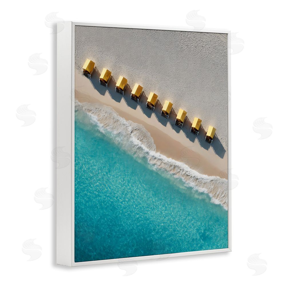 Franklyn Gregory Yellow Cabanas Along Shore White Framed Giclee Wall Art Print