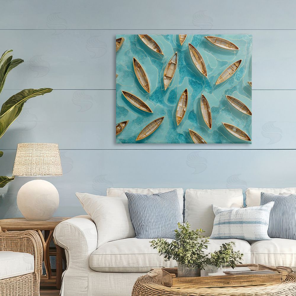 Franklyn Gregory Harmonious Canoes on Water Stretched Canvas Wall Art Print in Room