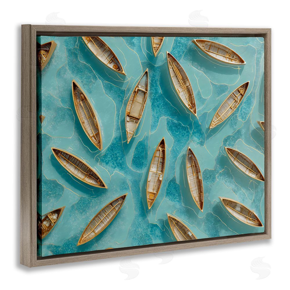 Franklyn Gregory Harmonious Canoes on Water Brown Floating Frame Canvas Wall Art Print