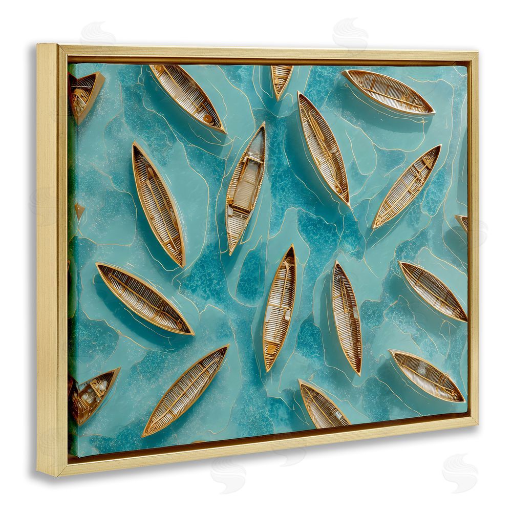 Franklyn Gregory Harmonious Canoes on Water Gold Floating Frame Canvas Wall Art Print