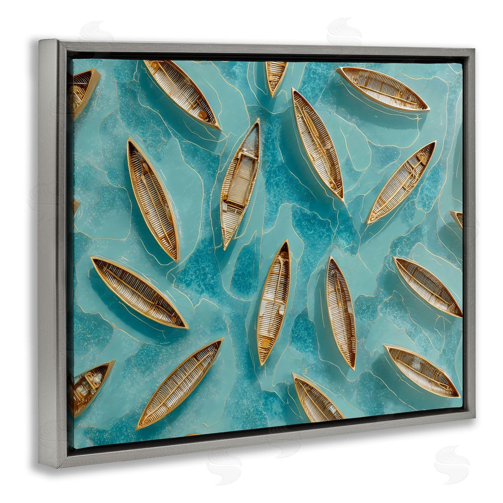 Franklyn Gregory Harmonious Canoes on Water Gray Floating Frame Canvas Wall Art Print