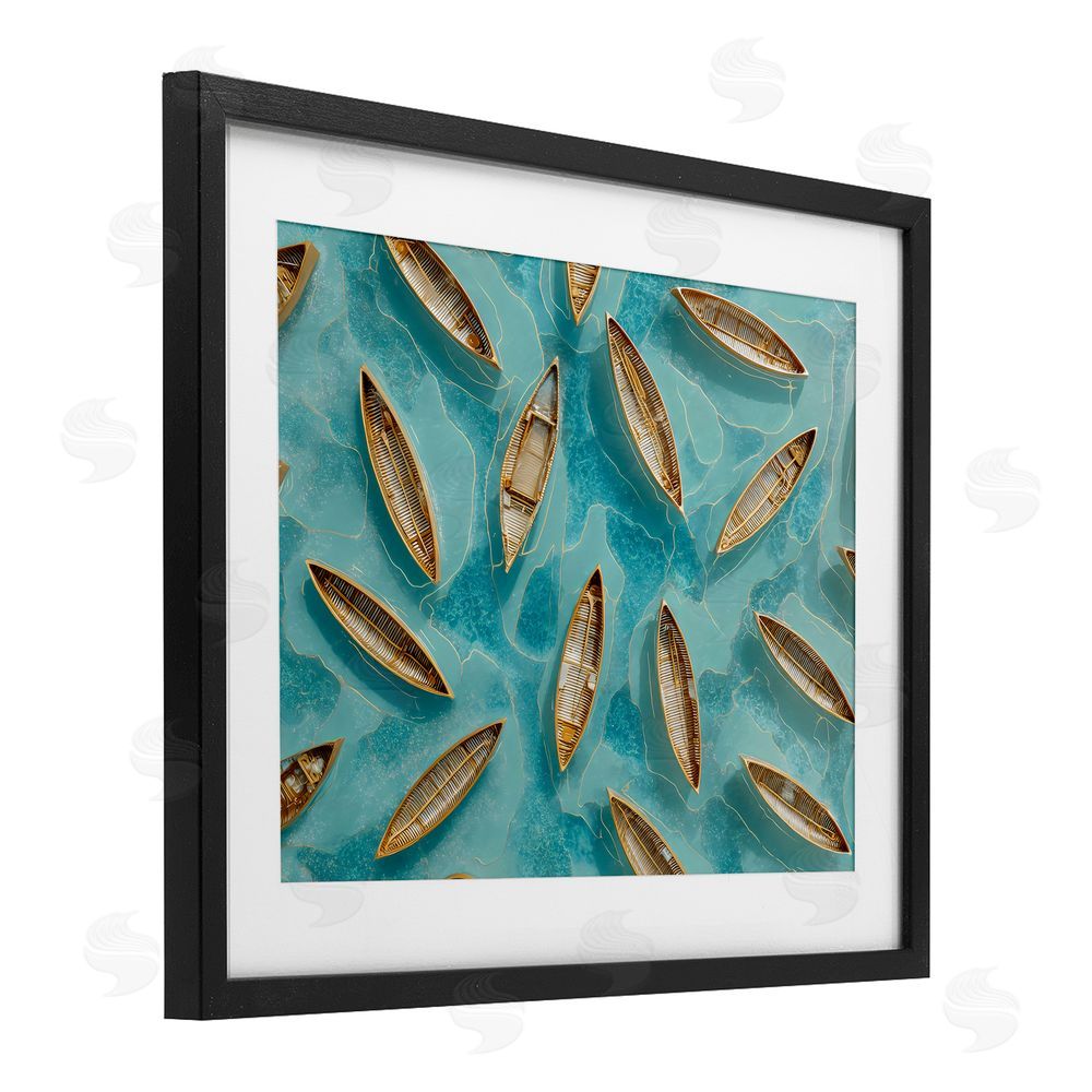 Franklyn Gregory Harmonious Canoes on Water Black Framed Print Under Glass Wall Art