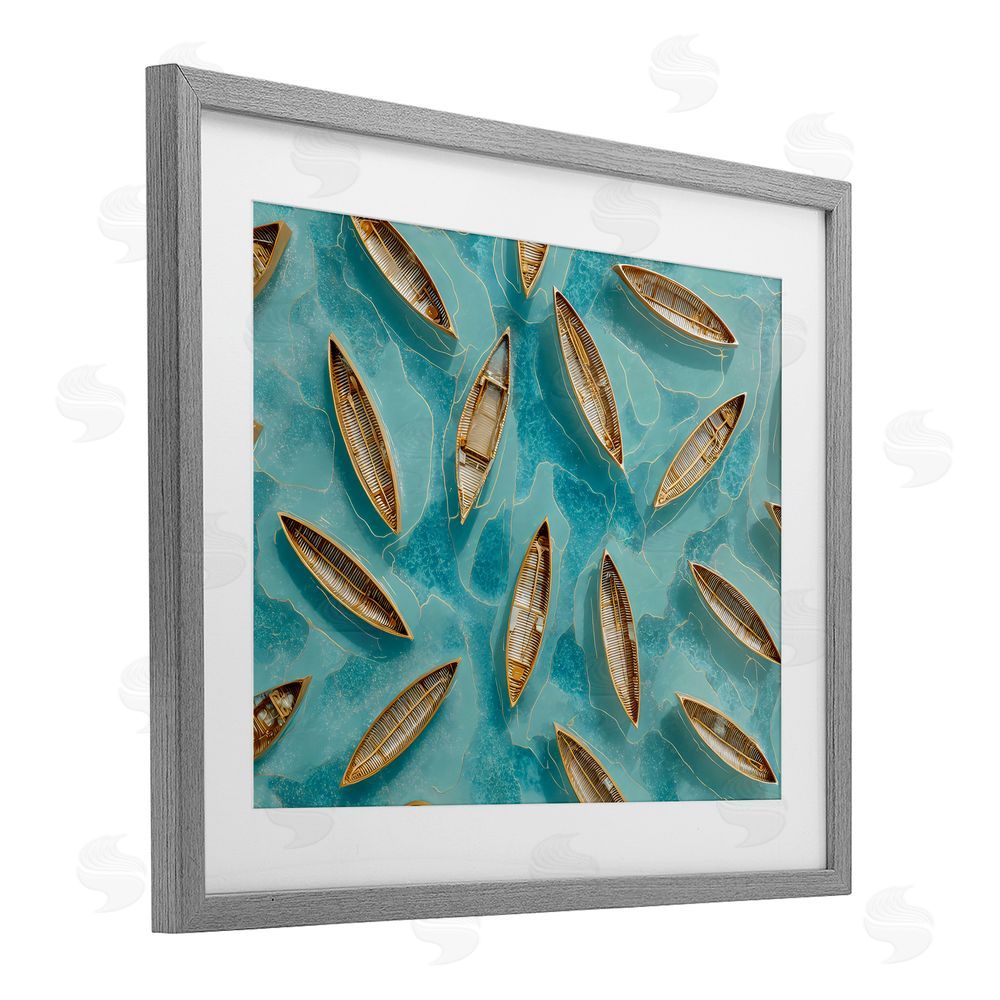 Franklyn Gregory Harmonious Canoes on Water Gray Framed Print Under Glass Wall Art