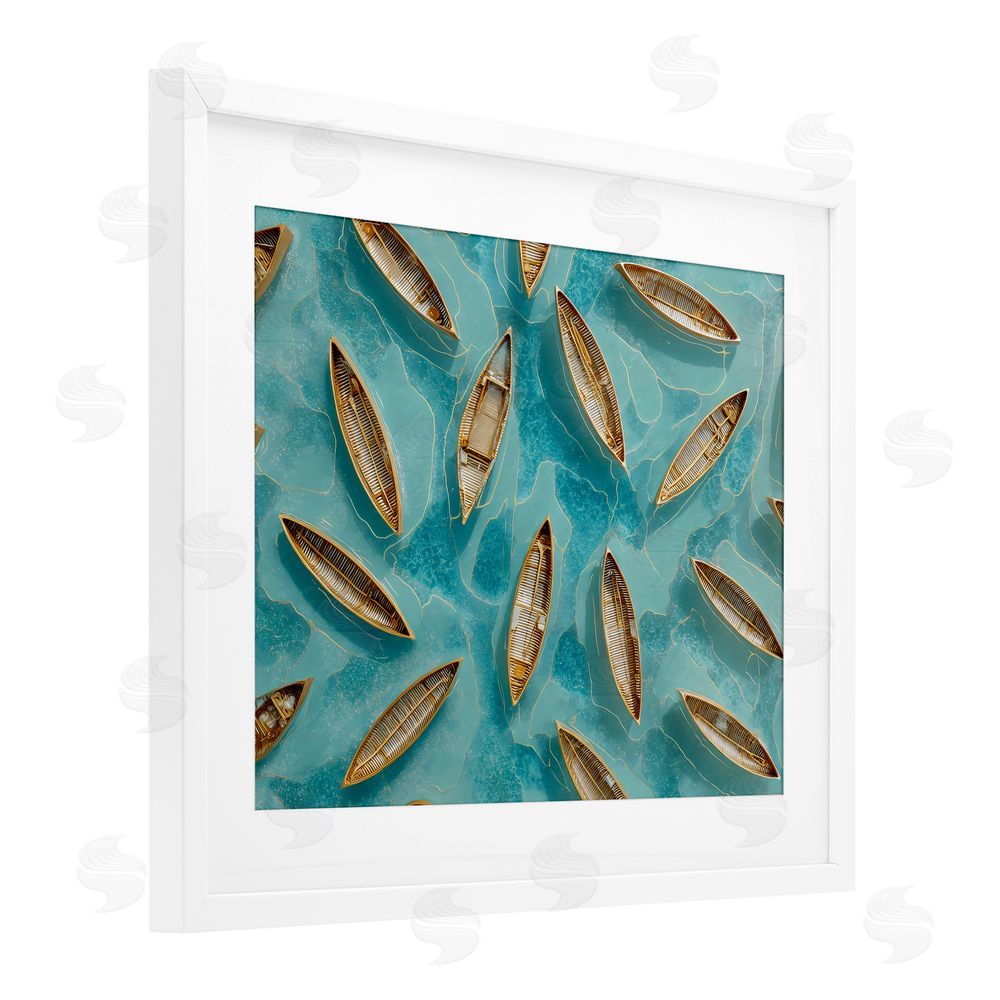 Franklyn Gregory Harmonious Canoes on Water White Framed Print Under Glass Wall Art