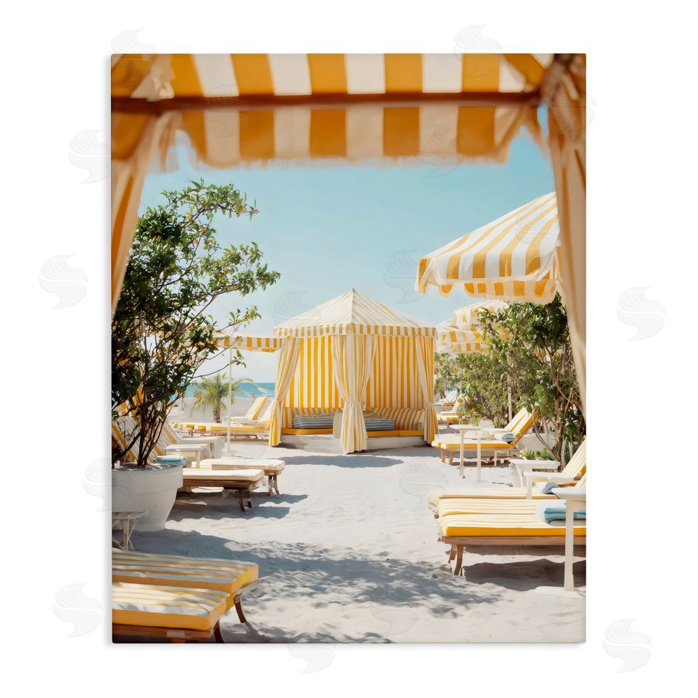 Franklyn Gregory Yellow Striped Beach Cabanas Stretched Canvas Wall Art Print