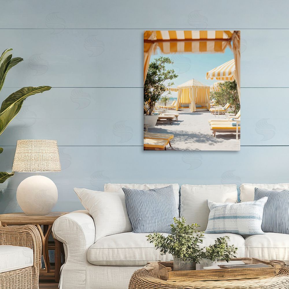 Franklyn Gregory Yellow Striped Beach Cabanas Stretched Canvas on Wall