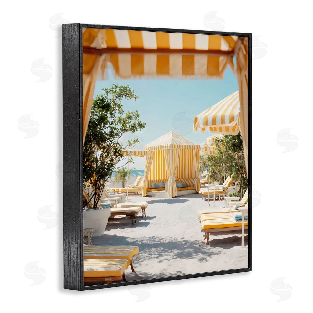 Franklyn Gregory Yellow Striped Beach Cabanas Black Framed Giclee Wall Art Print