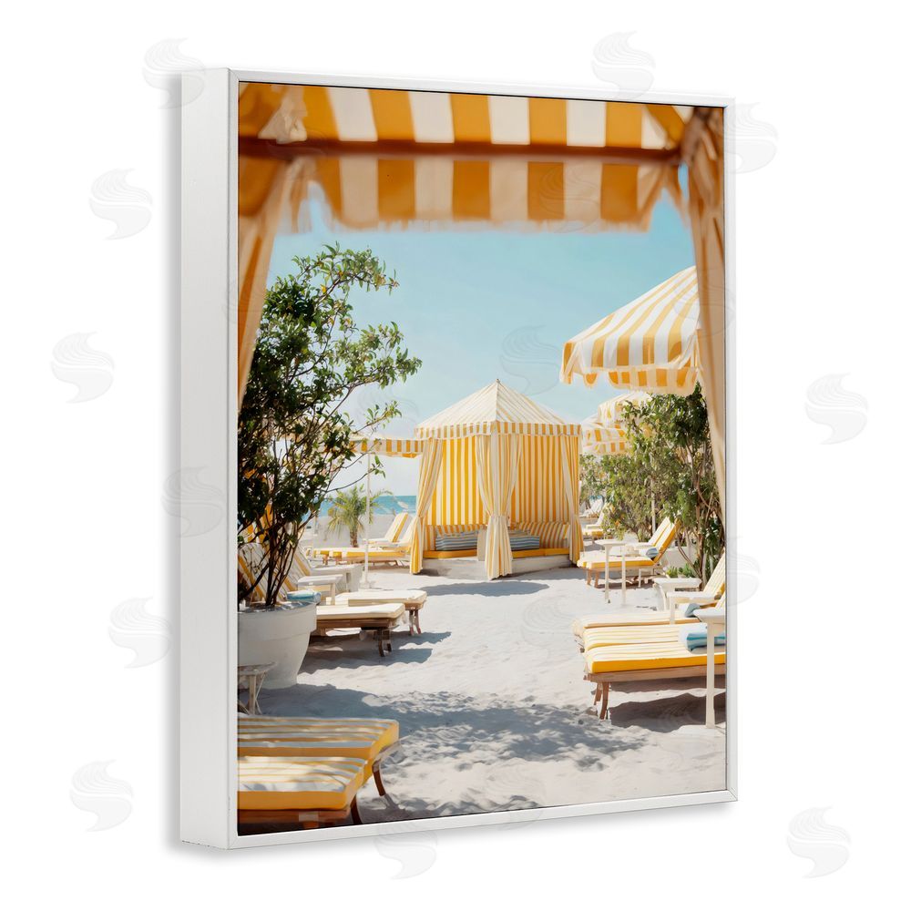 Franklyn Gregory Yellow Striped Beach Cabanas White Framed Giclee Wall Art Print