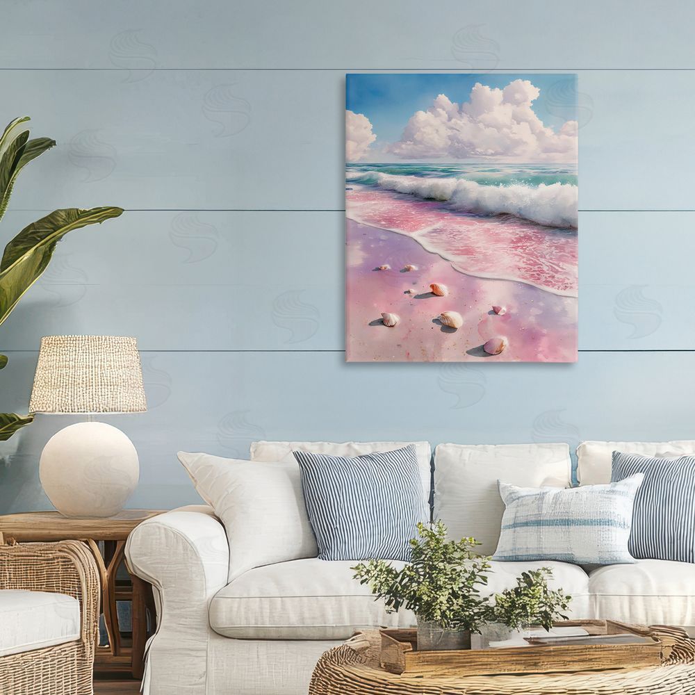 Franklyn Gregory Pink Sands with Scattered Shells Stretched Canvas Wall Art in Room