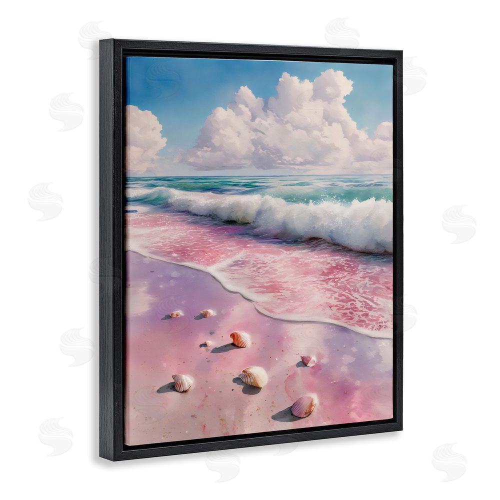 Franklyn Gregory Pink Sands with Scattered Shells Black Floating Framed Canvas Wall Art