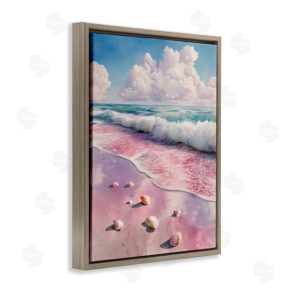 Franklyn Gregory Pink Sands with Scattered Shells Brown Floating Framed Canvas Wall Art