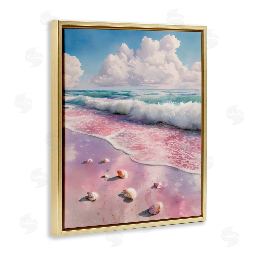 Franklyn Gregory Pink Sands with Scattered Shells Gold Floating Framed Canvas Wall Art