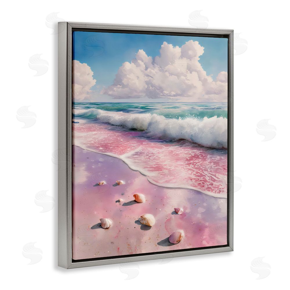 Franklyn Gregory Pink Sands with Scattered Shells Gray Floating Framed Canvas Wall Art
