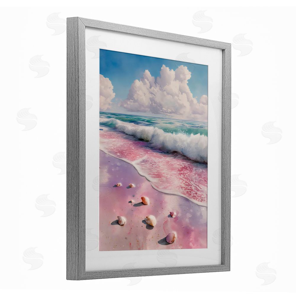 Franklyn Gregory Pink Sands with Scattered Shells Gray Framed Print Under Glass Wall Art