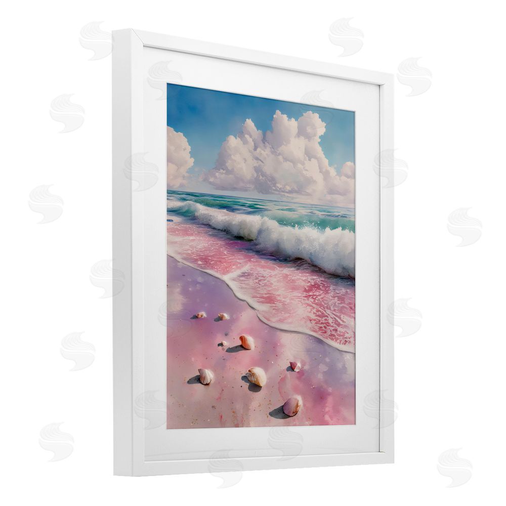 Franklyn Gregory Pink Sands with Scattered Shells White Framed Print Under Glass Wall Art