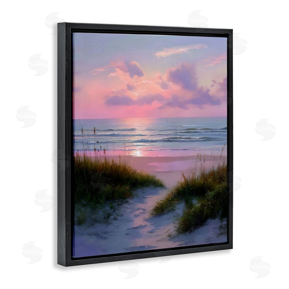 Franklyn Gregory Romantic Beach Sunset in Pink Black Floating Framed Canvas Wall Art