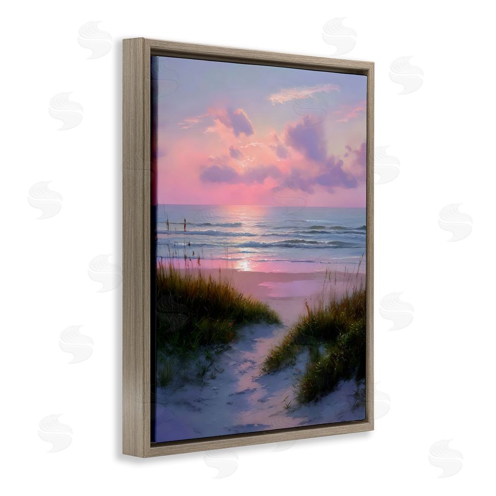 Franklyn Gregory Romantic Beach Sunset in Pink Brown Floating Framed Canvas Wall Art