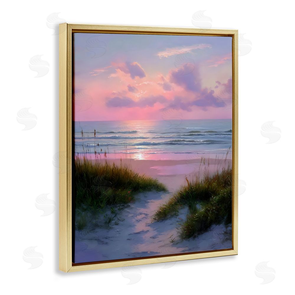 Franklyn Gregory Romantic Beach Sunset in Pink Gold Floating Framed Canvas Wall Art