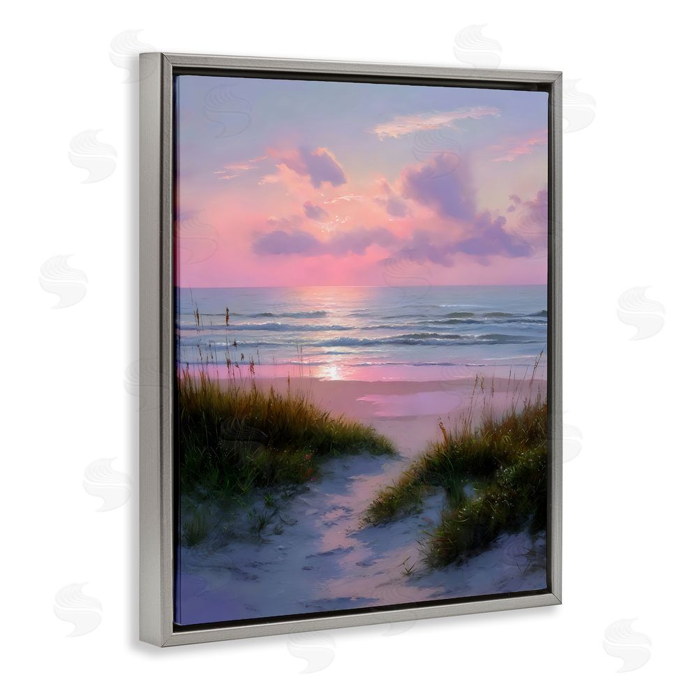 Franklyn Gregory Romantic Beach Sunset in Pink Gray Floating Framed Canvas Wall Art