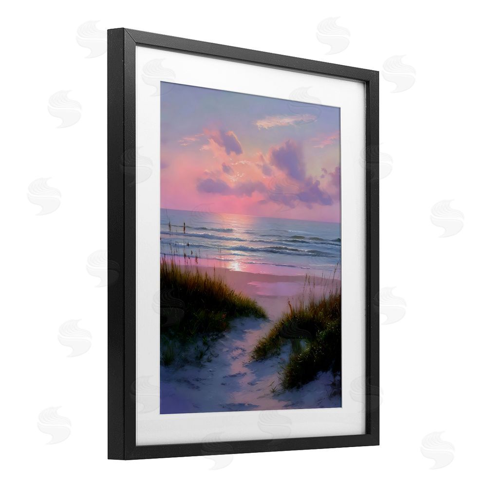 Franklyn Gregory Romantic Beach Sunset in Pink Black Framed Print Under Glass Wall Art