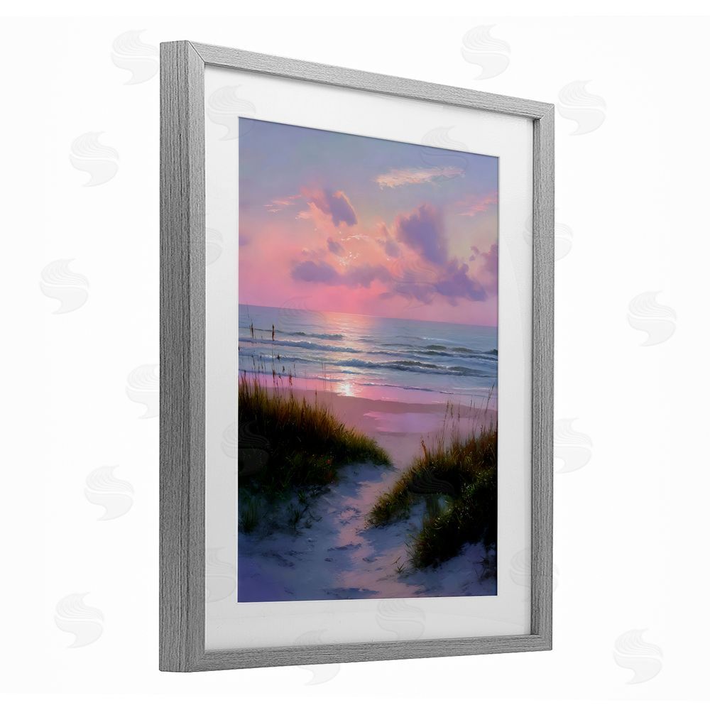 Franklyn Gregory Romantic Beach Sunset in Pink Gray Framed Print Under Glass Wall Art