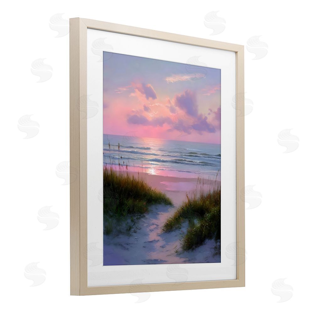 Franklyn Gregory Romantic Beach Sunset in Pink Brown Framed Print Under Glass Wall Art