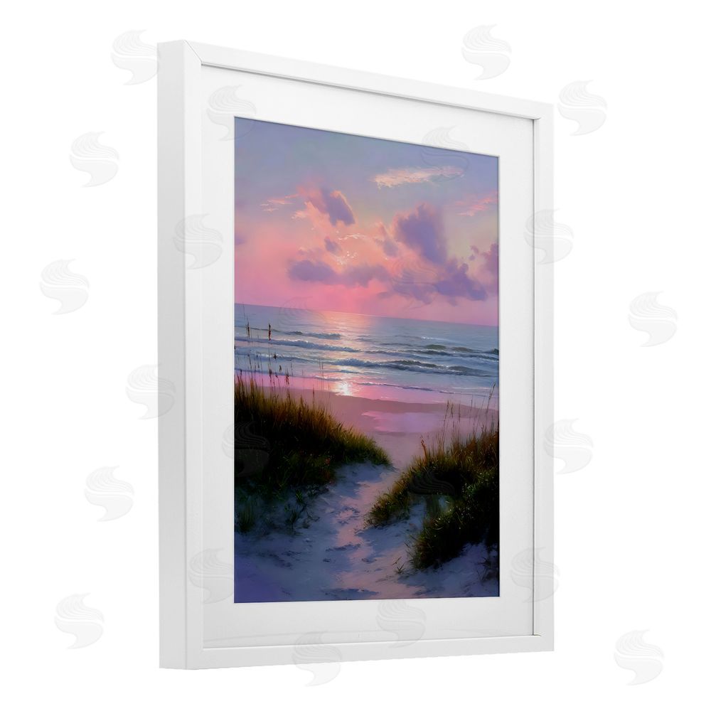 Franklyn Gregory Romantic Beach Sunset in Pink White Framed Print Under Glass Wall Art