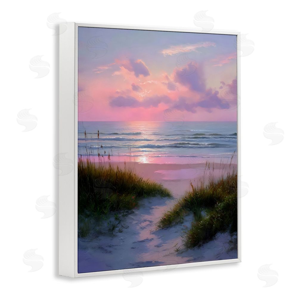 Franklyn Gregory Romantic Beach Sunset in Pink White Framed Giclee Wall Art