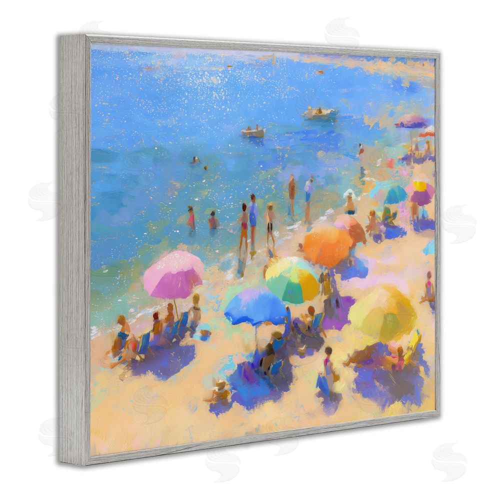 LSR Design Studio Colorful Day at Beach Gray Framed Giclee Wall Art Print